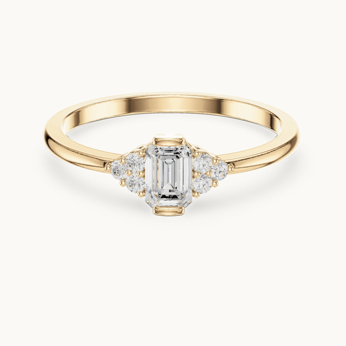 Emerald-cut lab-grown diamond engagement ring with cluster accents in yellow gold, 0.29 CT TW, view 4