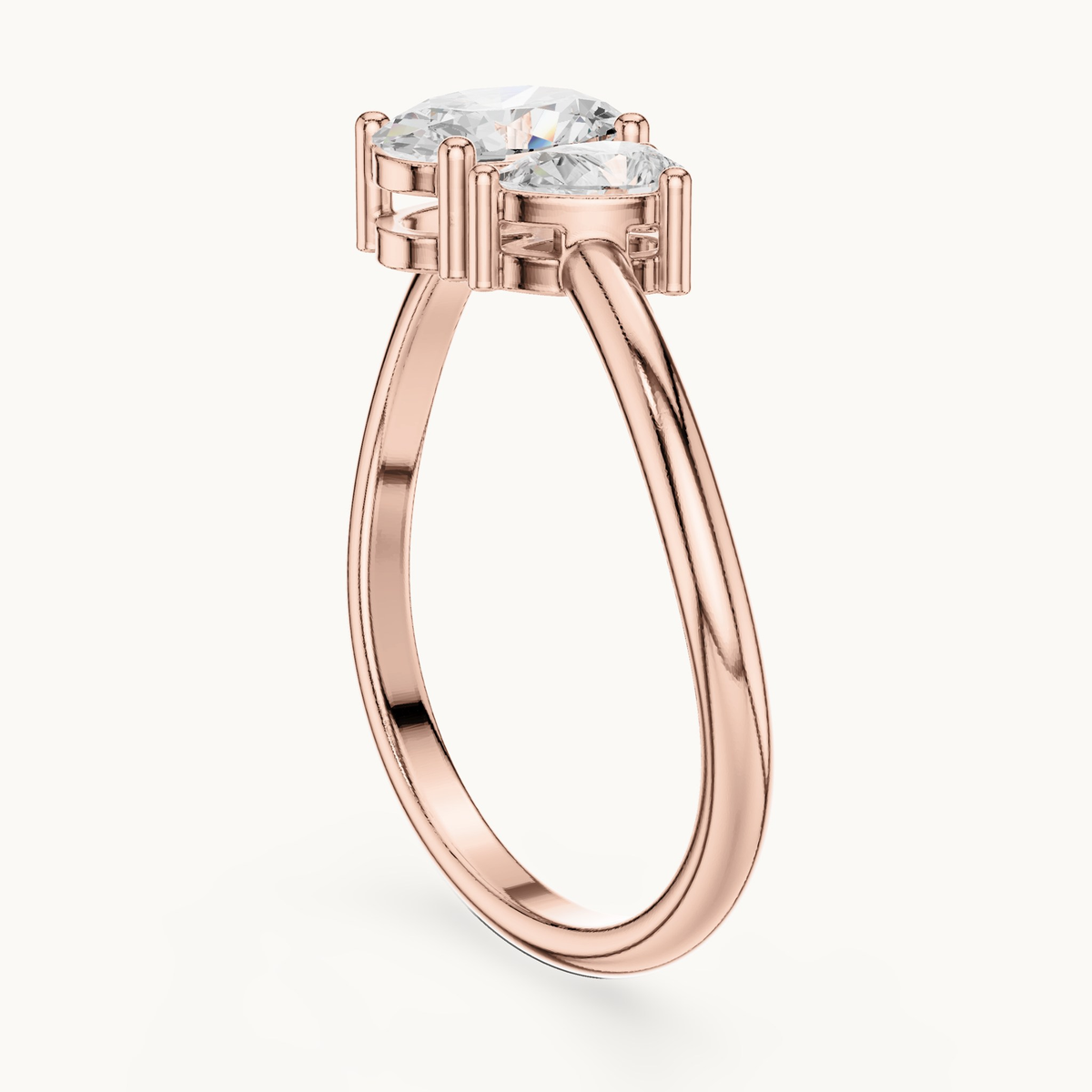 Oval and pear lab-grown diamond toi et moi ring in 14K rose gold, 0.65 CT TW, view 1