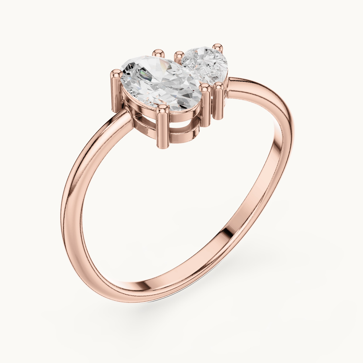 Oval and pear lab-grown diamond toi et moi ring in 14K rose gold, 0.65 CT TW, view 2