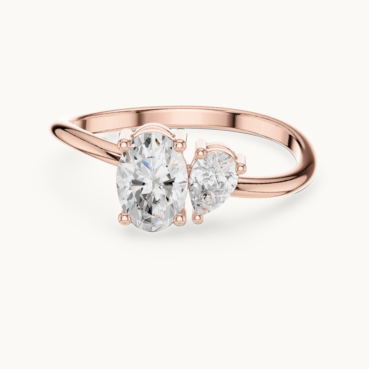 Oval and pear lab-grown diamond toi et moi ring in 14K rose gold, 0.65 CT TW, view 4