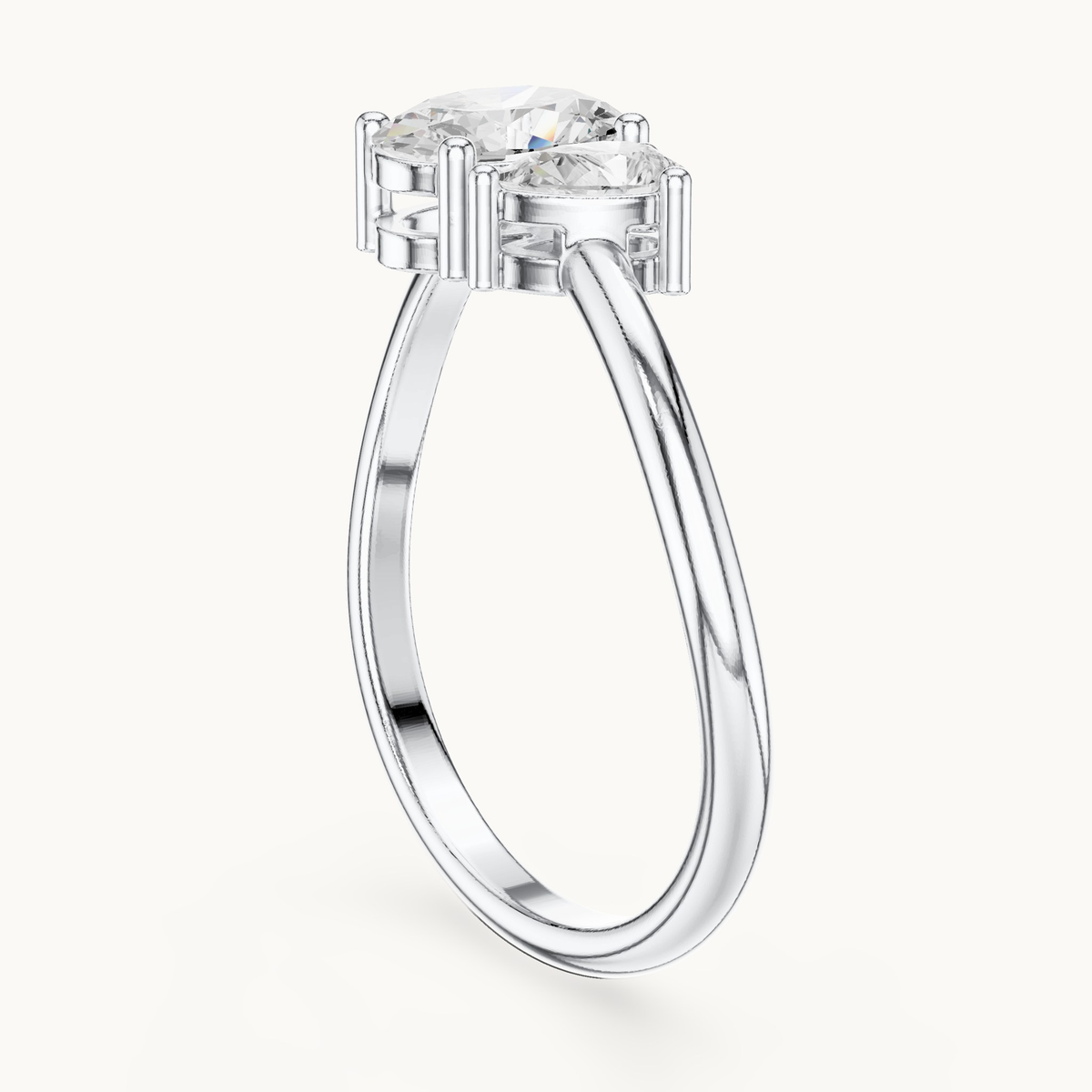 Oval and pear lab-grown diamond toi et moi ring in 14K white gold, 0.65 CT TW, view 1