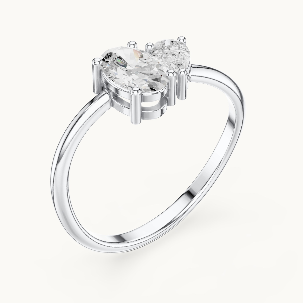Oval and pear lab-grown diamond toi et moi ring in 14K white gold, 0.65 CT TW, view 2