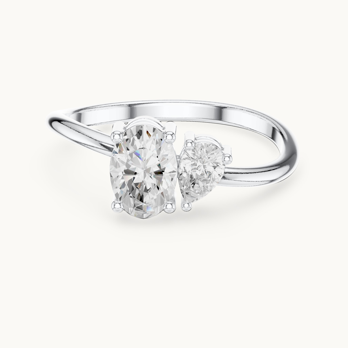 Oval and pear lab-grown diamond toi et moi ring in 14K white gold, 0.65 CT TW, view 4