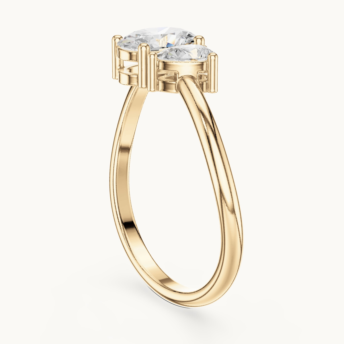 Oval and pear lab-grown diamond toi et moi ring in 14K yellow gold, 0.65 CT TW, view 1