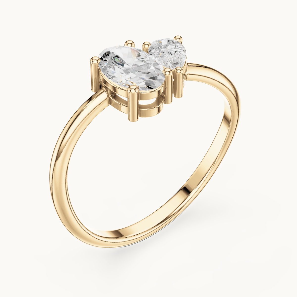 Oval and pear lab-grown diamond toi et moi ring in 14K yellow gold, 0.65 CT TW, view 2