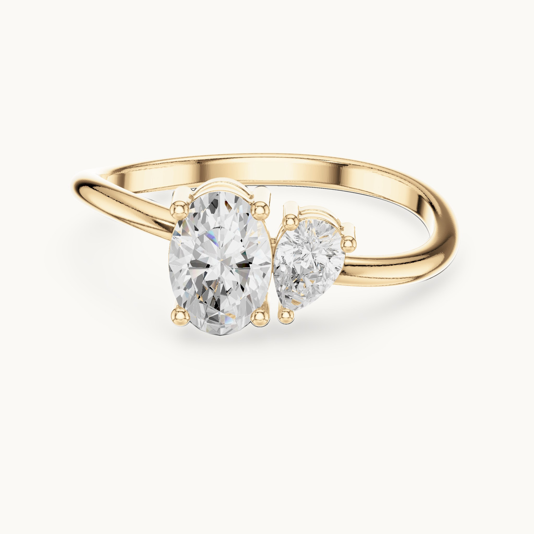 Oval and pear lab-grown diamond toi et moi ring in 14K yellow gold, 0.65 CT TW, view 4