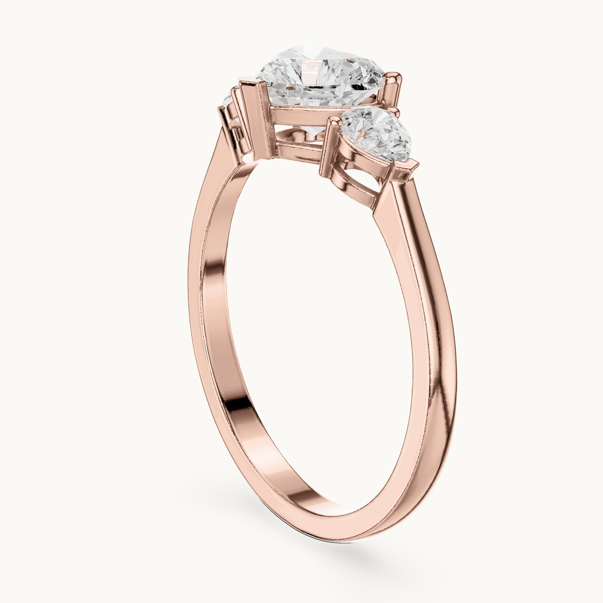Heart lab-grown diamond three stone engagement ring in 14K rose gold, 1.07 CT TW, view 1