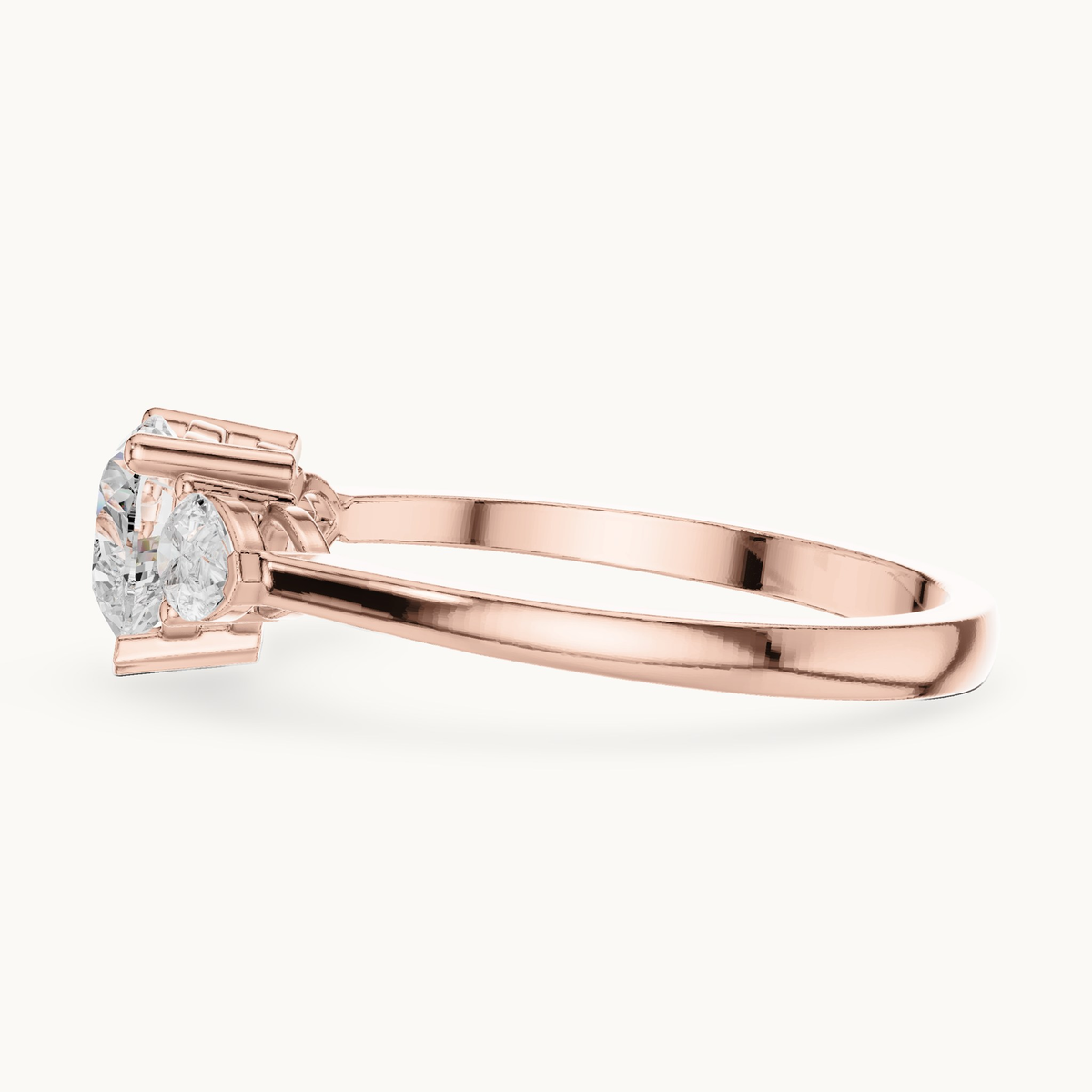 Heart lab-grown diamond three stone engagement ring in 14K rose gold, 1.07 CT TW, view 3