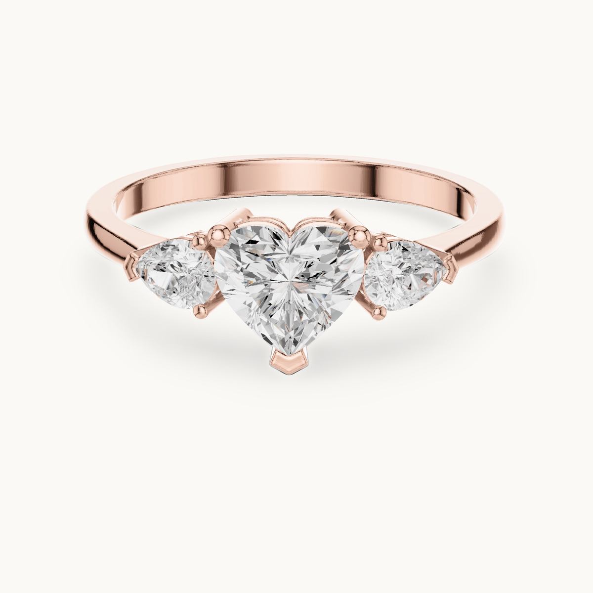 Heart lab-grown diamond three stone engagement ring in 14K rose gold, 1.07 CT TW, view 4