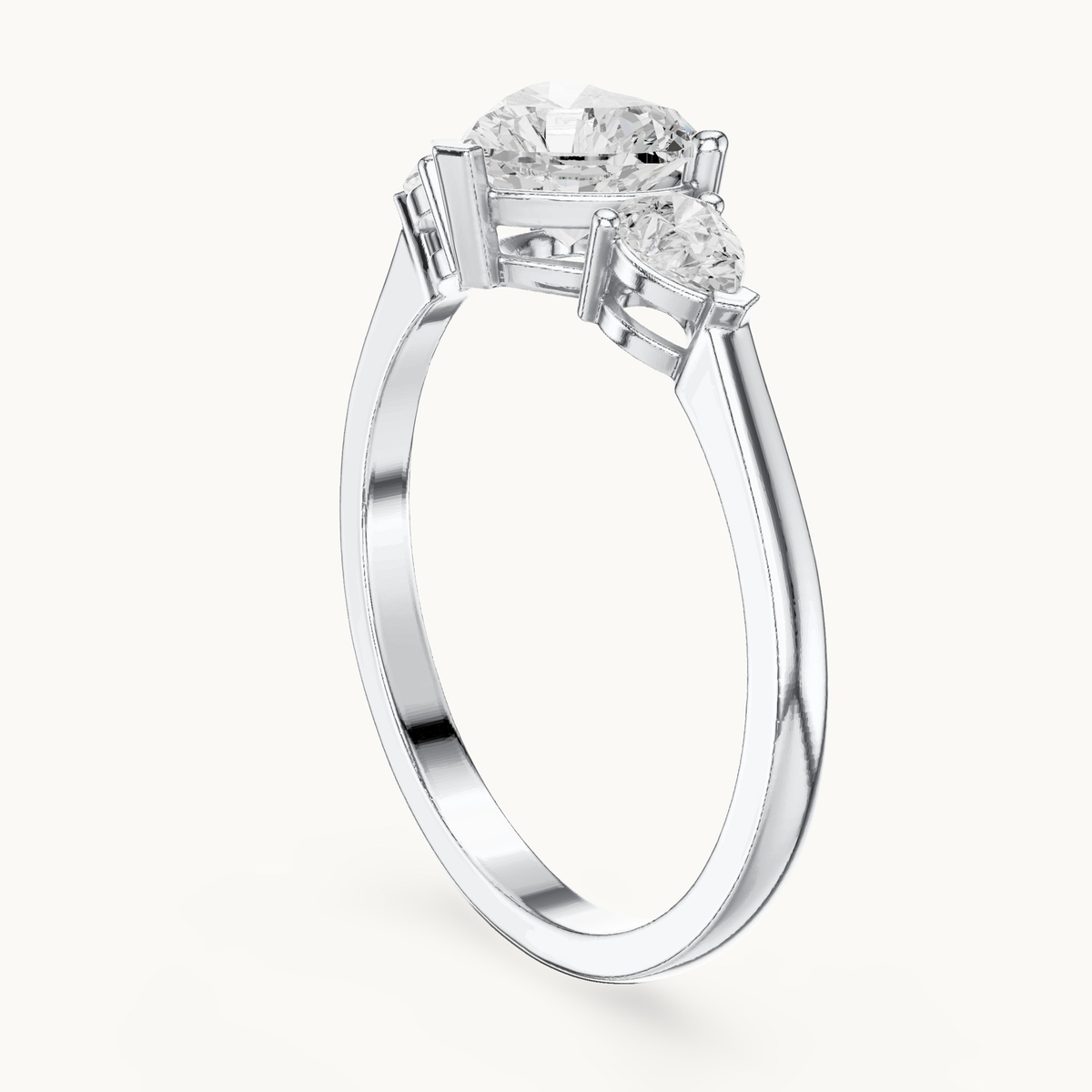 Heart lab-grown diamond three stone engagement ring in 14K white gold, 1.07 CT TW, view 1