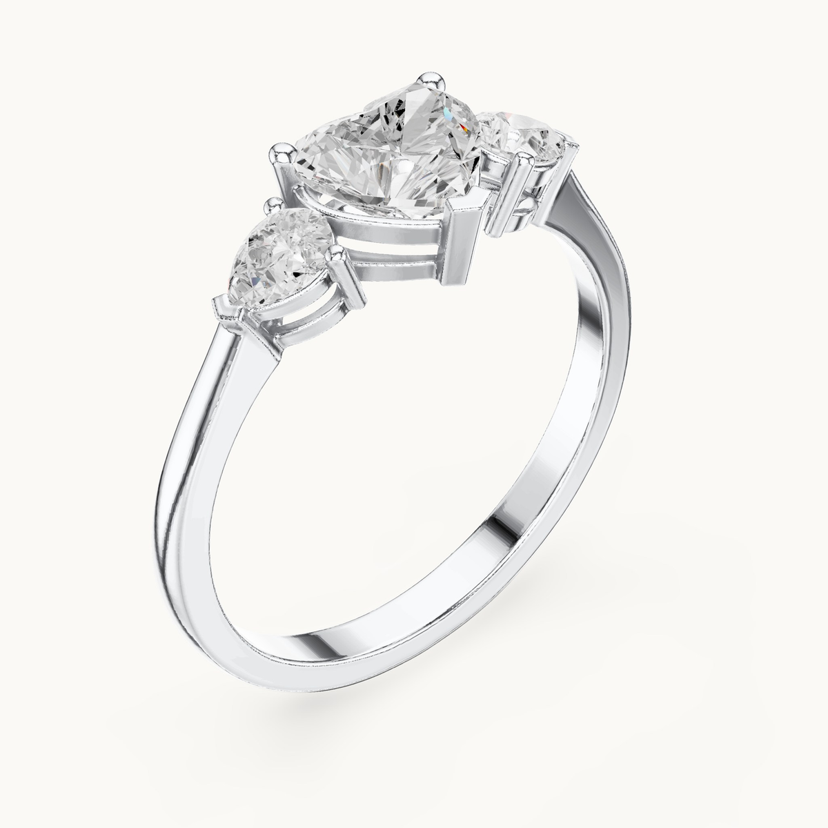 Heart lab-grown diamond three stone engagement ring in 14K white gold, 1.07 CT TW, view 2