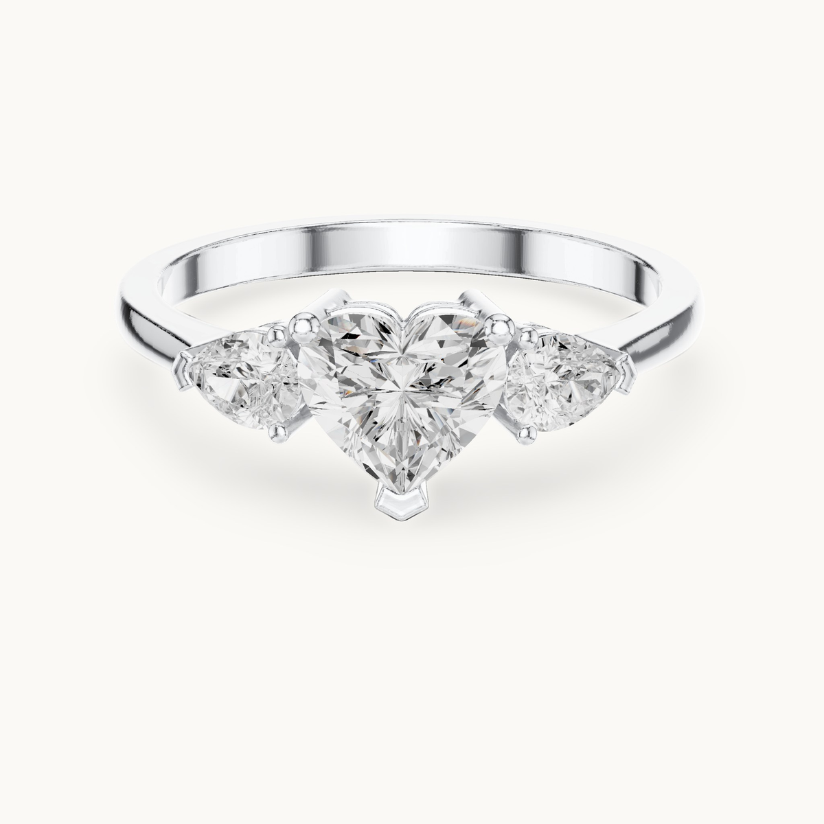 Heart lab-grown diamond three stone engagement ring in 14K white gold, 1.07 CT TW, view 4