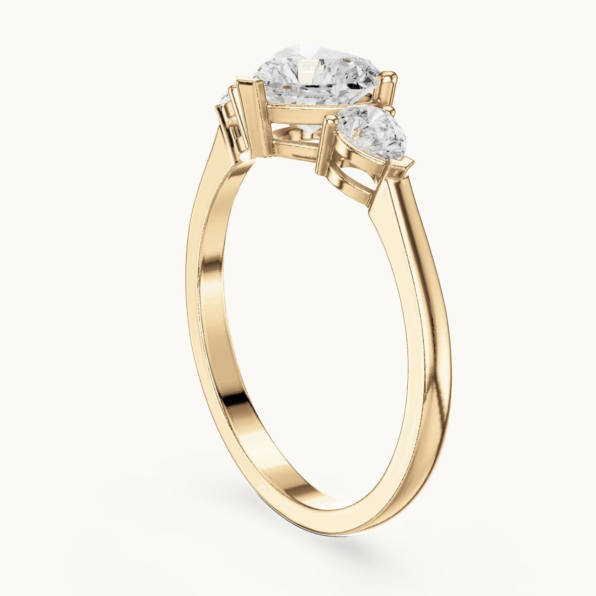 Heart lab-grown diamond three stone engagement ring in 14K yellow gold, 1.07 CT TW, view 1