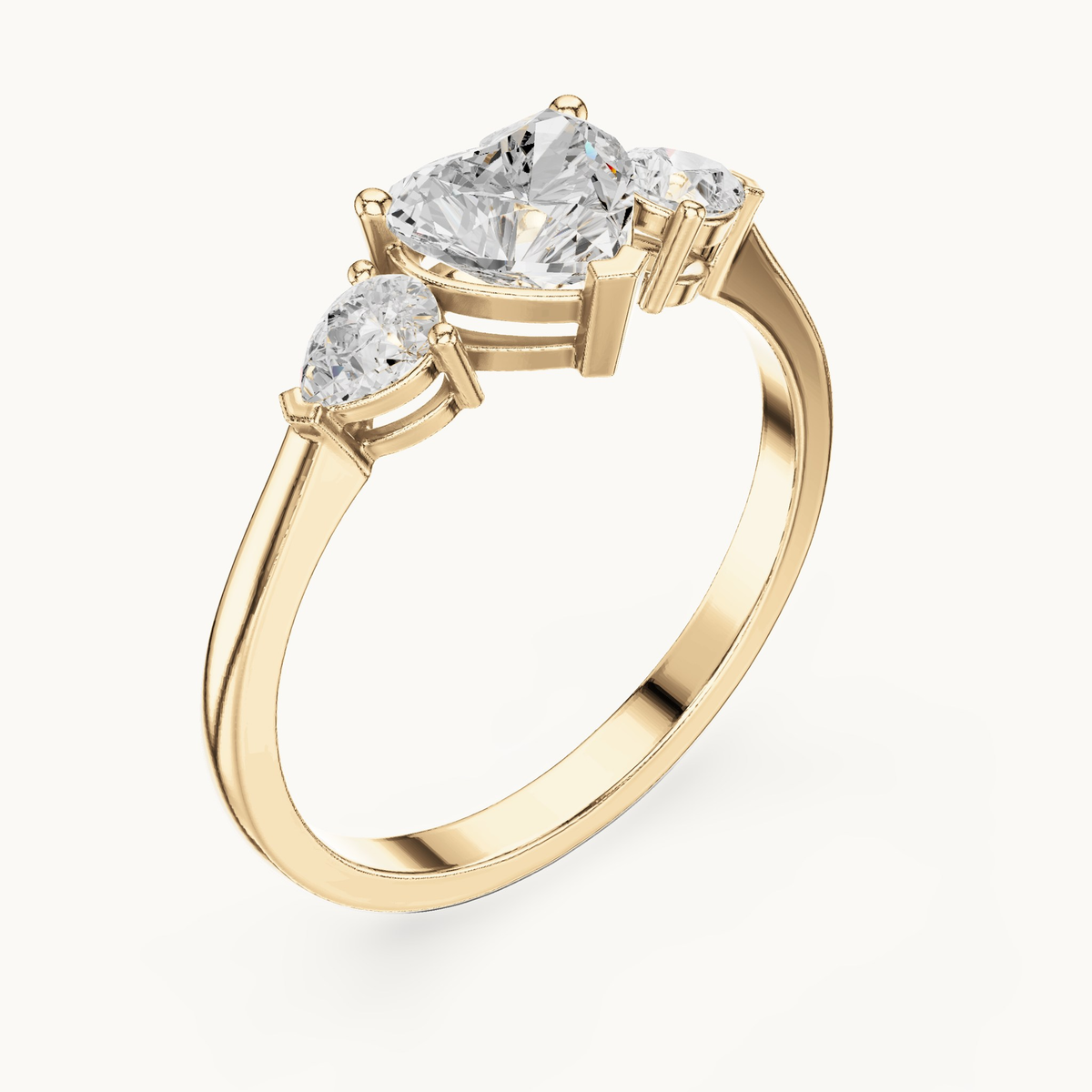 Heart lab-grown diamond three stone engagement ring in 14K yellow gold, 1.07 CT TW, view 2