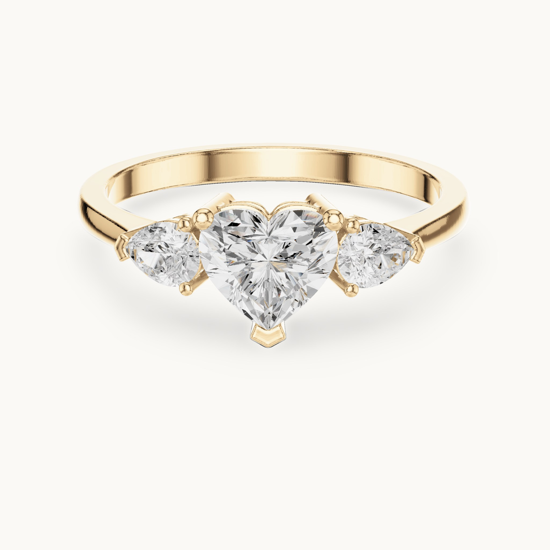 Heart lab-grown diamond three stone engagement ring in 14K yellow gold, 1.07 CT TW, view 4