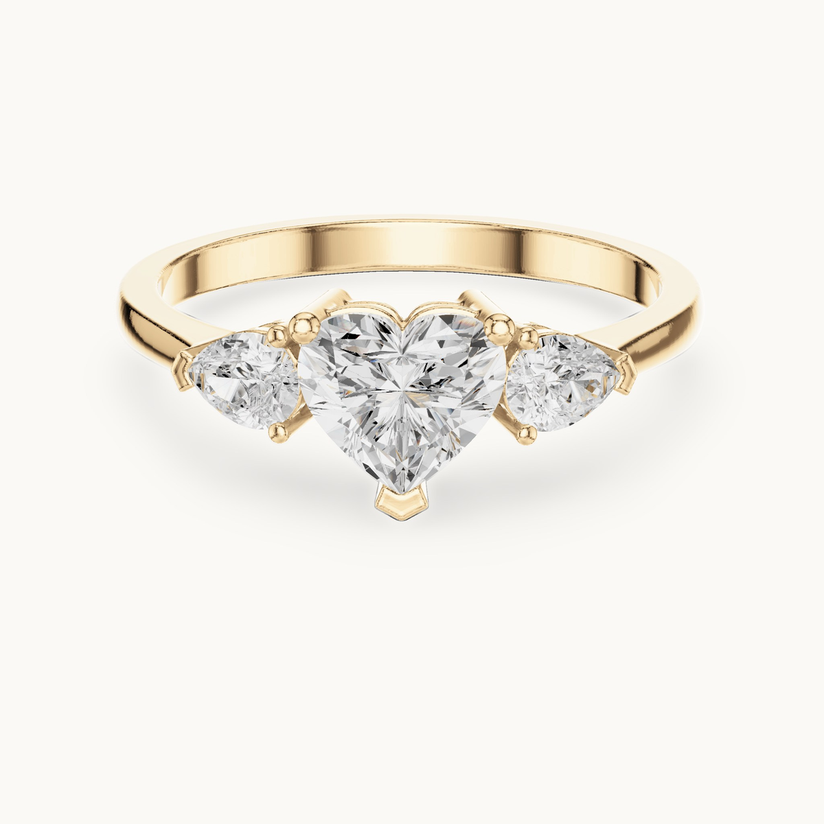 Heart lab-grown diamond three stone engagement ring in 14K yellow gold, 1.07 CT TW, view 4