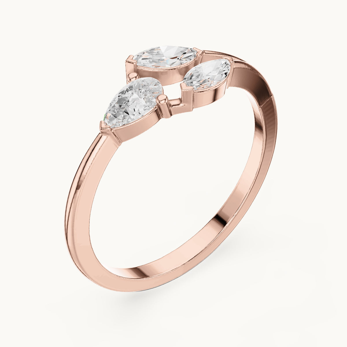 Pear and marquise lab-grown diamond leaf cluster ring in rose gold, 0.38 CT TW, view 2