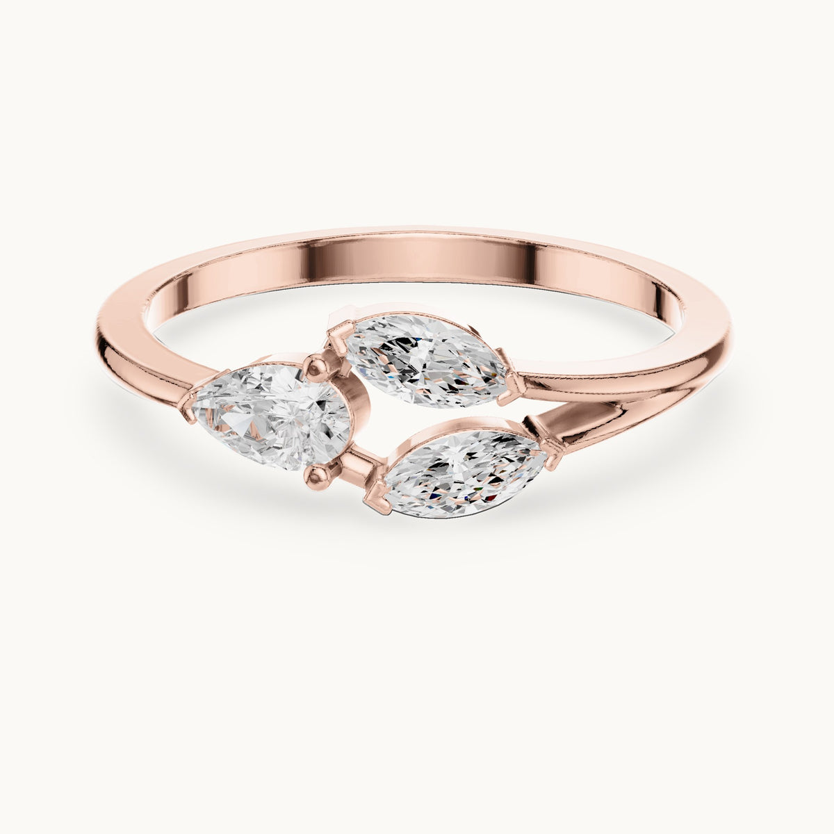 Pear and marquise lab-grown diamond leaf cluster ring in rose gold, 0.38 CT TW, view 4