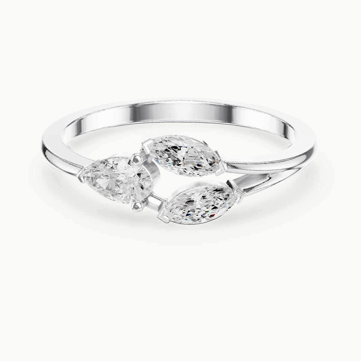 Pear and marquise lab-grown diamond leaf cluster ring in white gold, 0.38 CT TW, view 4