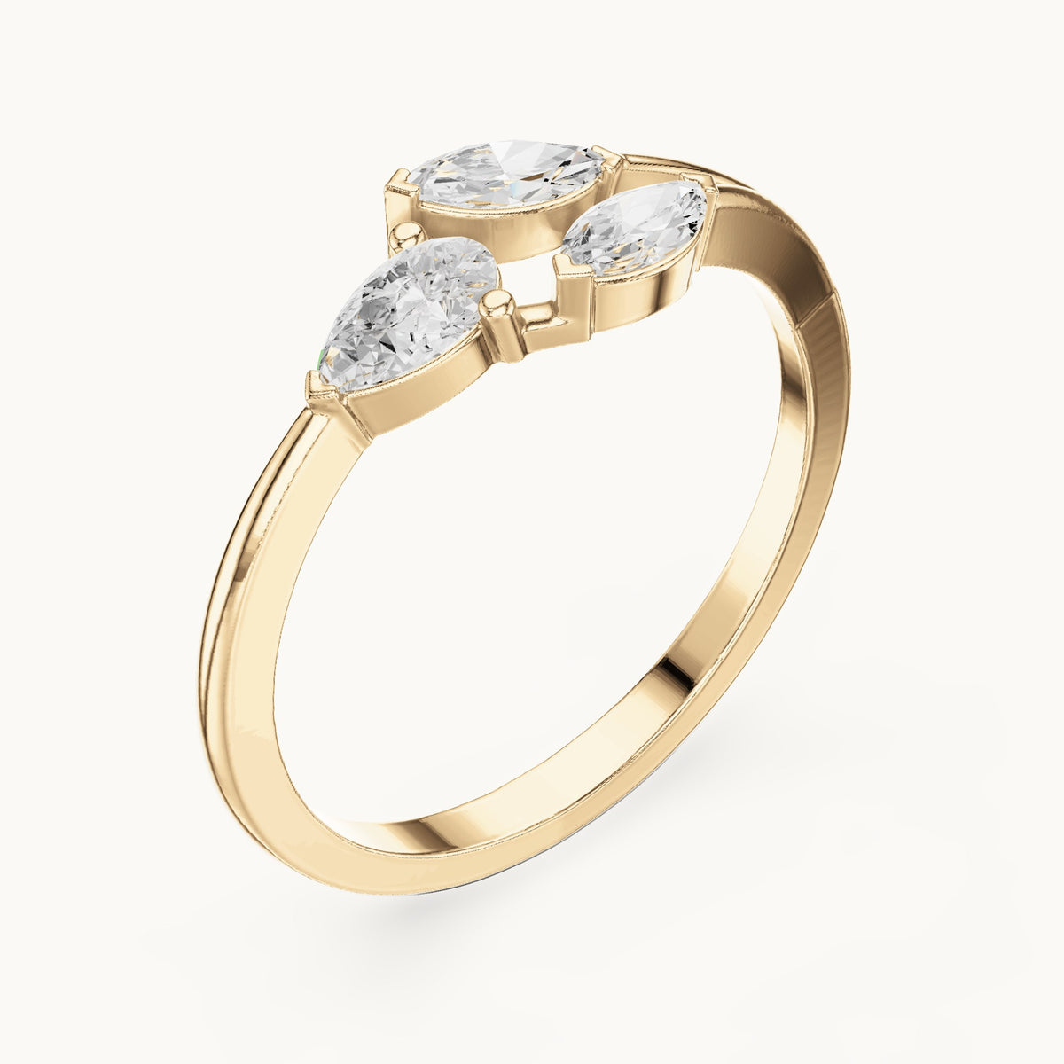 Pear and marquise lab-grown diamond leaf cluster ring in yellow gold, 0.38 CT TW, view 2