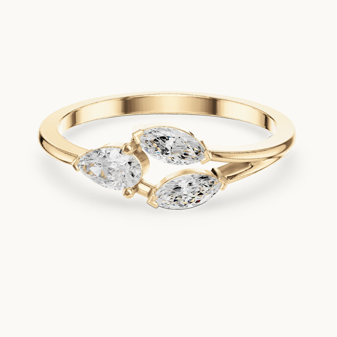 Pear and marquise lab-grown diamond leaf cluster ring in yellow gold, 0.38 CT TW, view 4