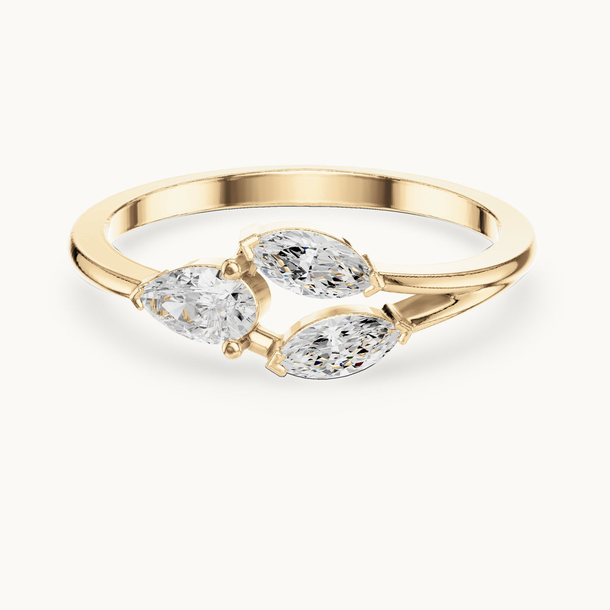 Pear and marquise lab-grown diamond leaf cluster ring in yellow gold, 0.38 CT TW, view 4