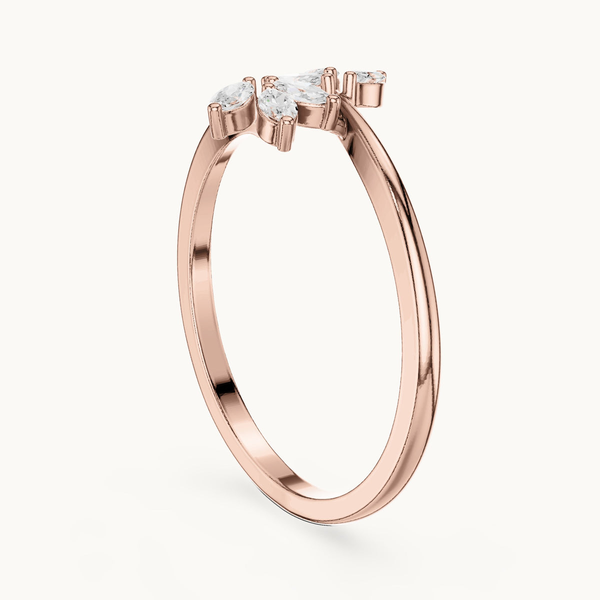 Marquise lab-grown diamond leaf bypass ring in rose gold, 0.13 CT TW, view 1