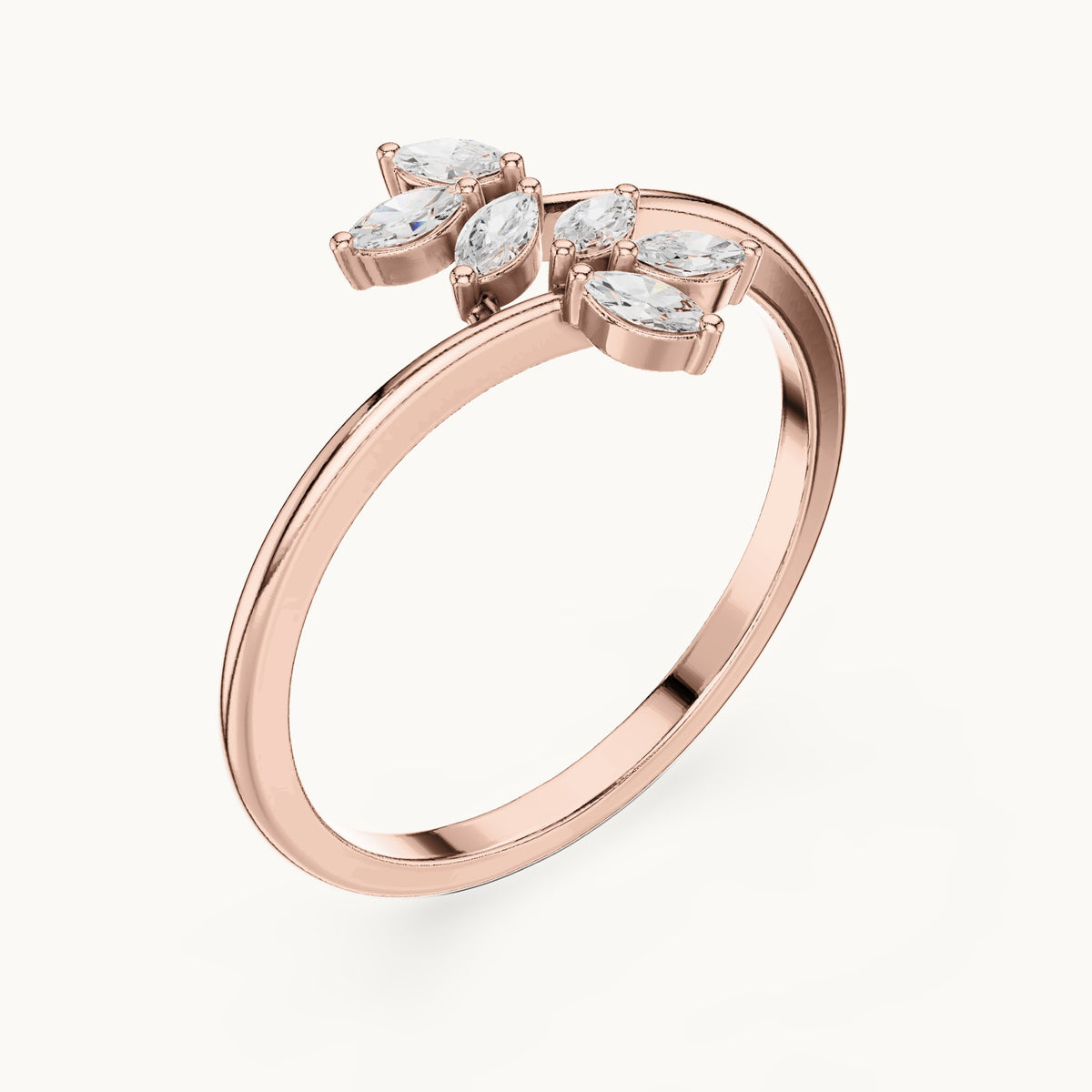 Marquise lab-grown diamond leaf bypass ring in rose gold, 0.13 CT TW, view 2