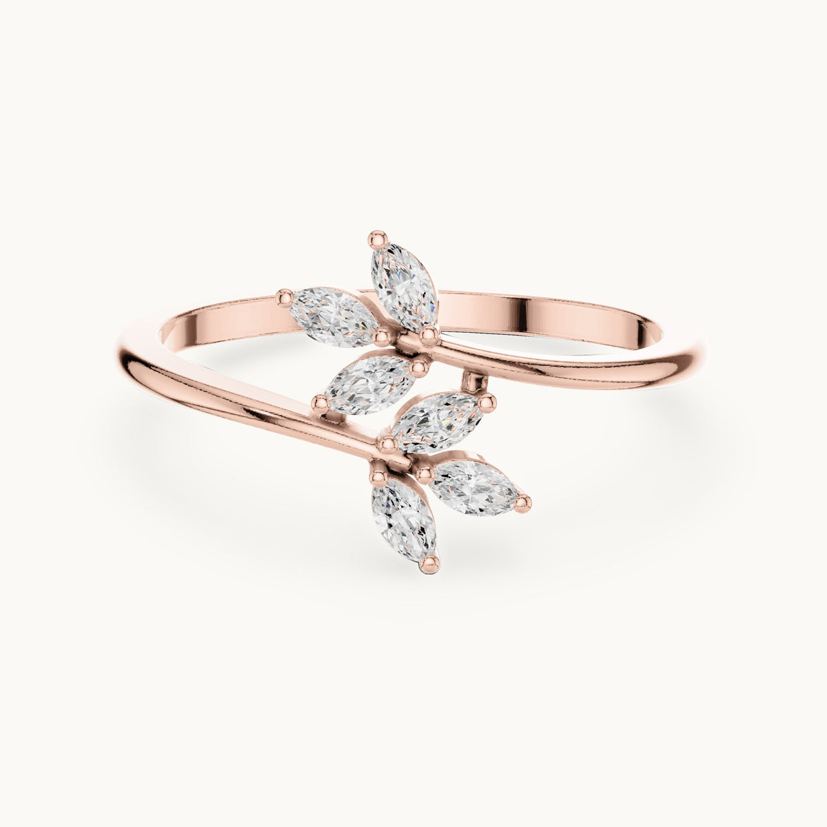 Marquise lab-grown diamond leaf bypass ring in rose gold, 0.13 CT TW, view 4
