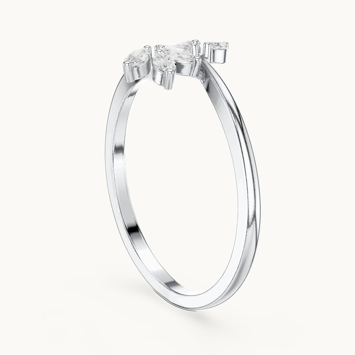 Marquise lab-grown diamond leaf bypass ring in white gold, 0.13 CT TW, view 1