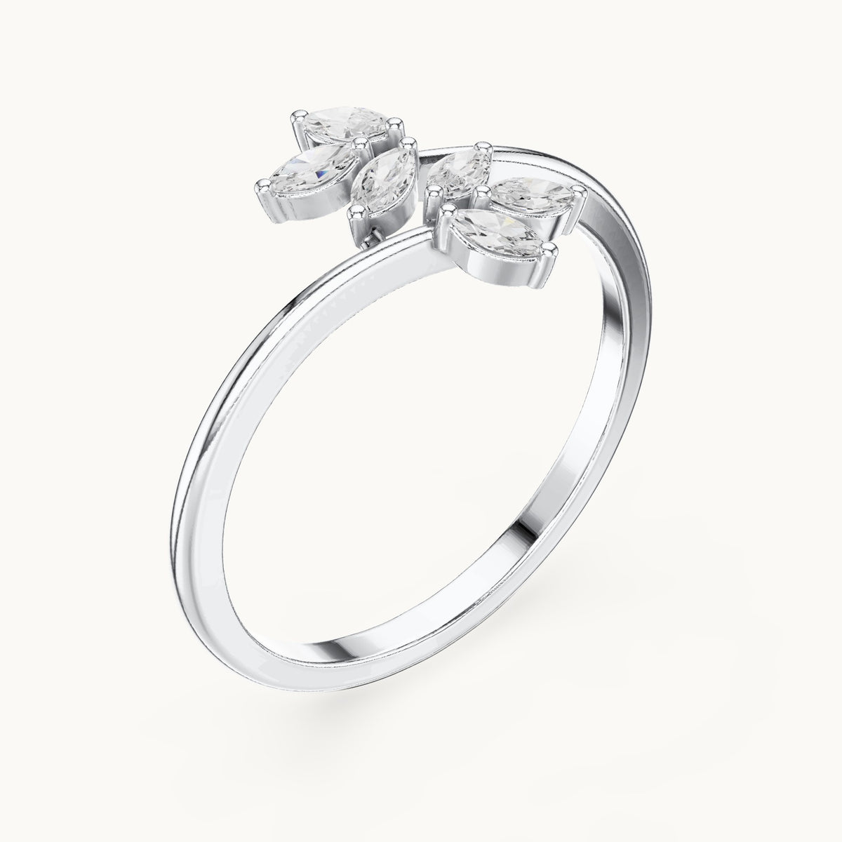 Marquise lab-grown diamond leaf bypass ring in white gold, 0.13 CT TW, view 2