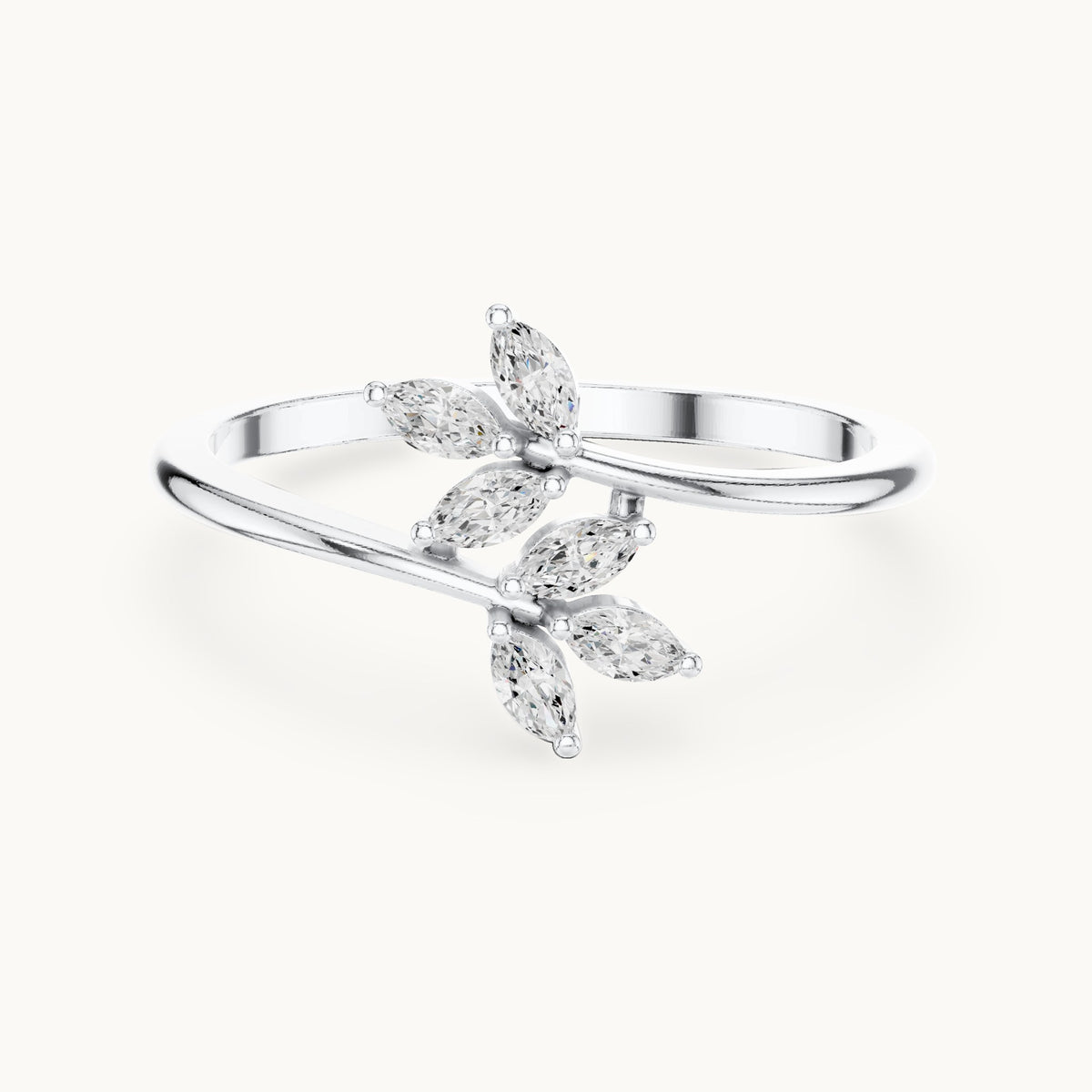 Marquise lab-grown diamond leaf bypass ring in white gold, 0.13 CT TW, view 4