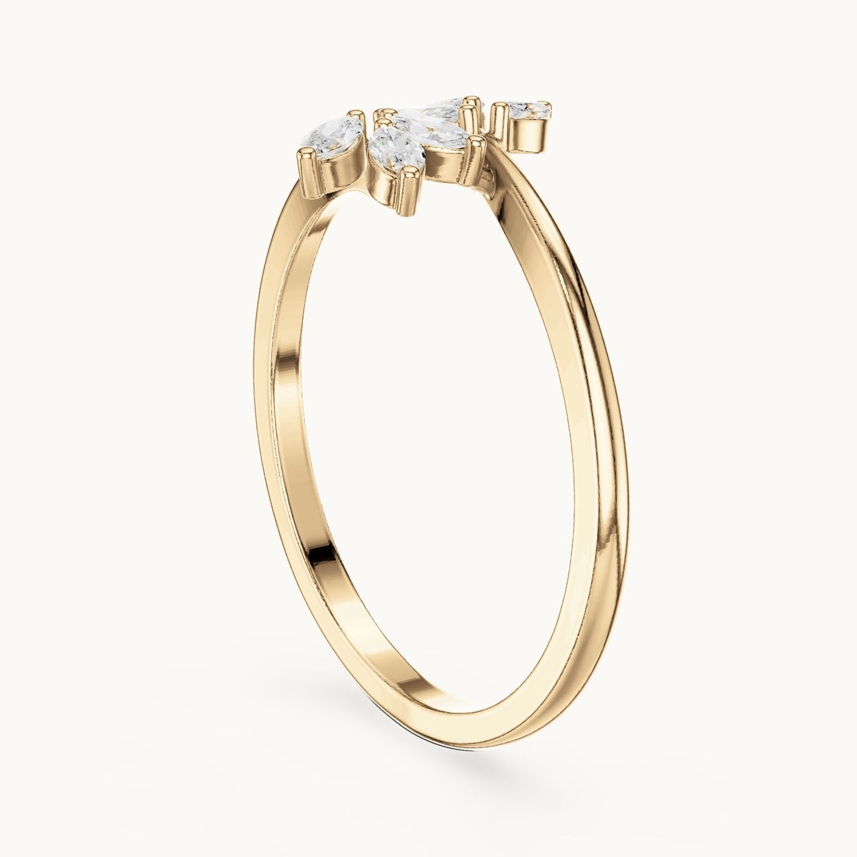 Marquise lab-grown diamond leaf bypass ring in yellow gold, 0.13 CT TW, view 1