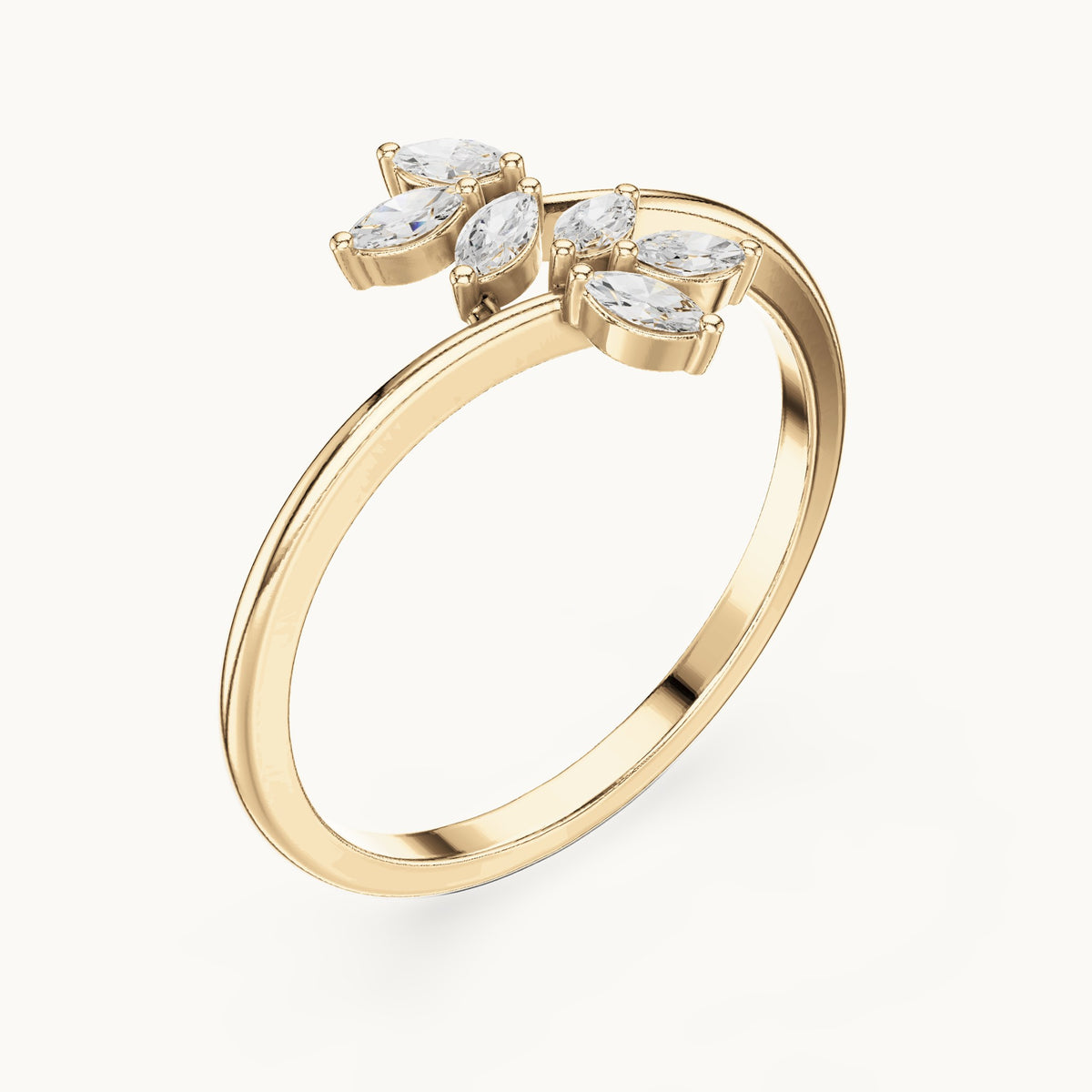 Marquise lab-grown diamond leaf bypass ring in yellow gold, 0.13 CT TW, view 2