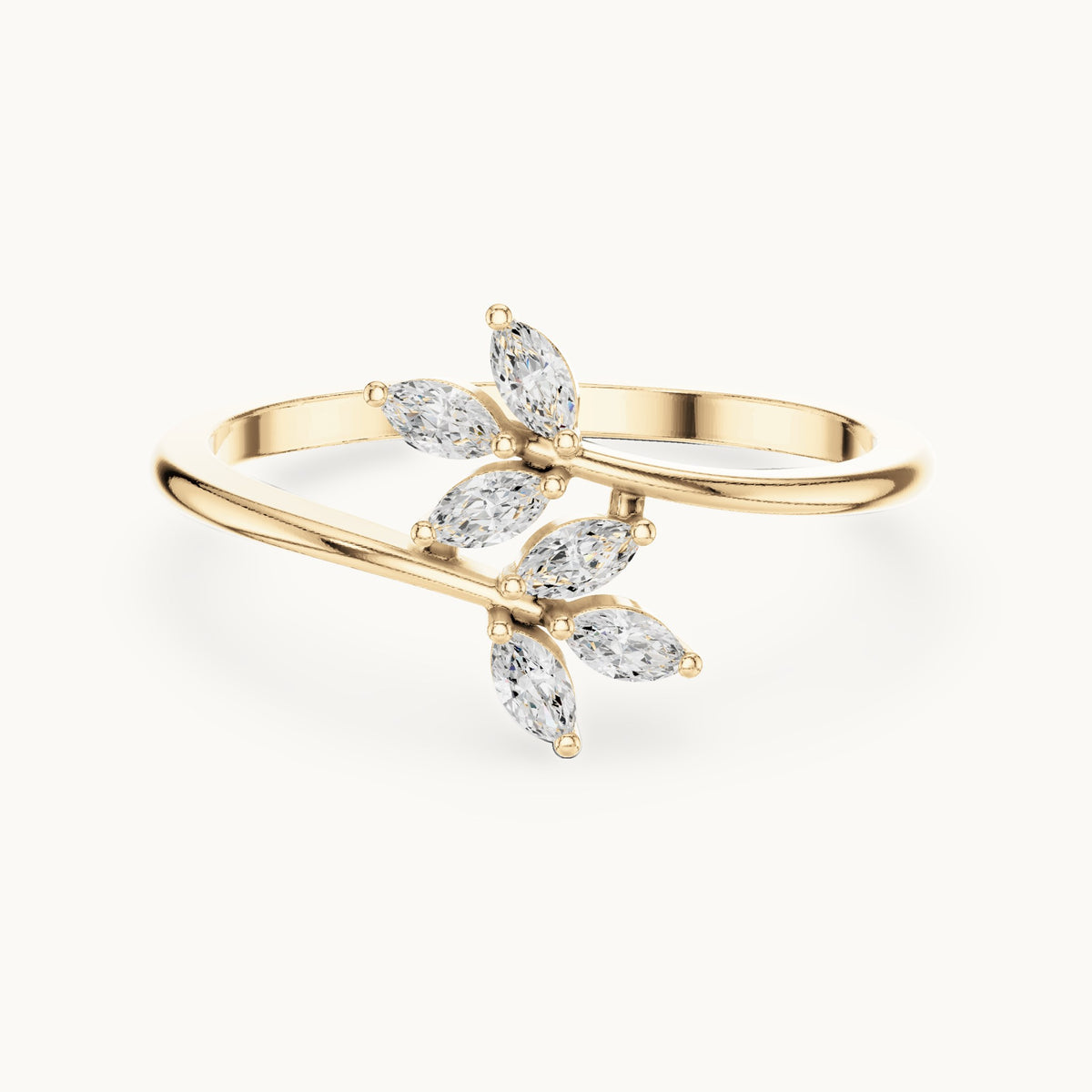 Marquise lab-grown diamond leaf bypass ring in yellow gold, 0.13 CT TW, view 4