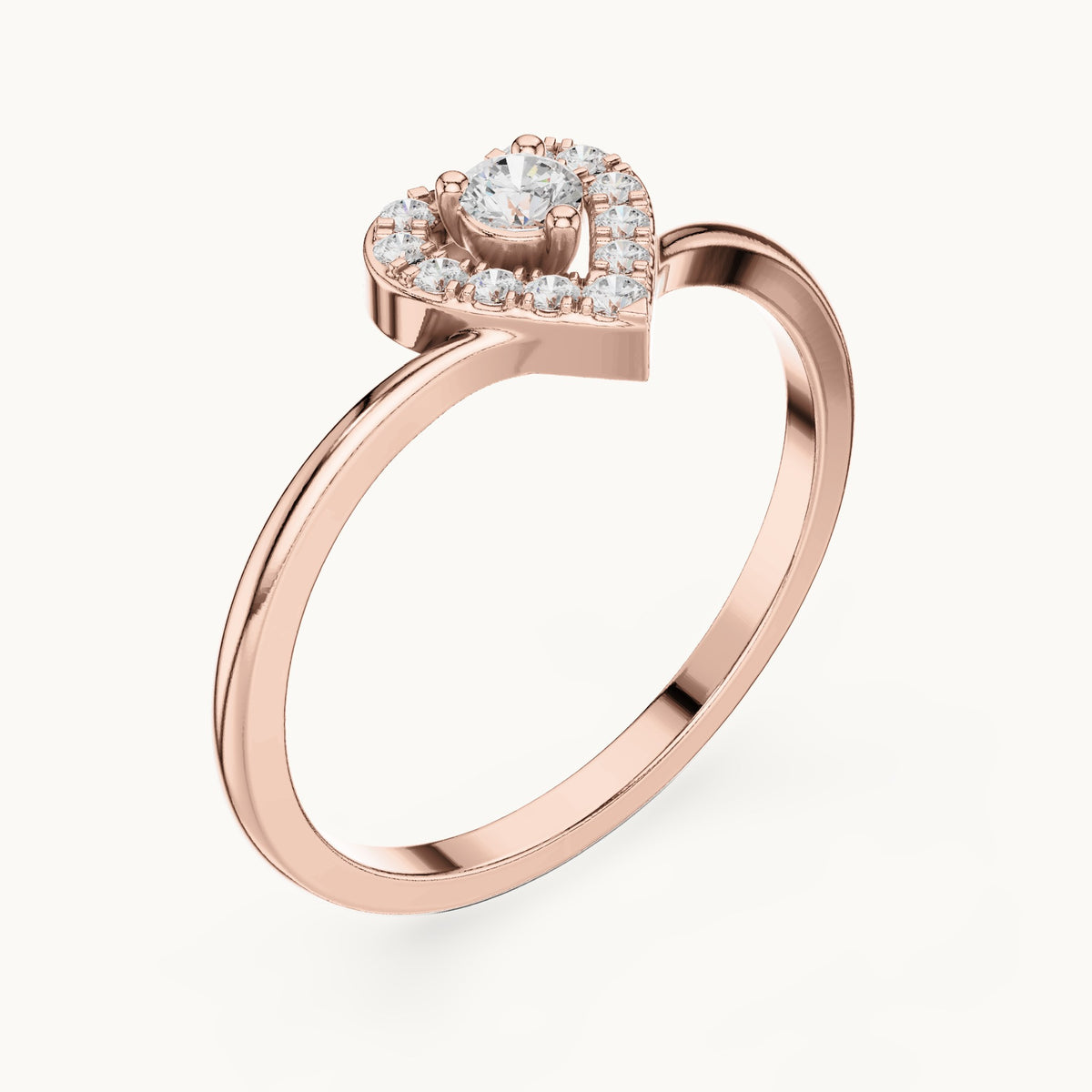 Round lab-grown diamond halo promise ring in rose gold, 0.16 CT TW, view 2