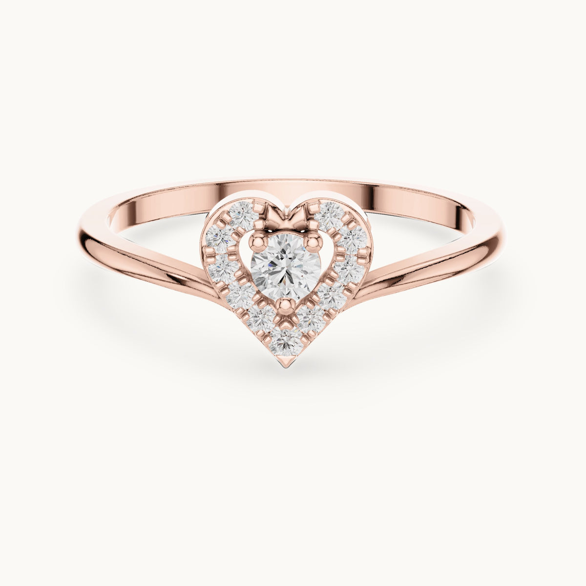 Round lab-grown diamond halo promise ring in rose gold, 0.16 CT TW, view 4