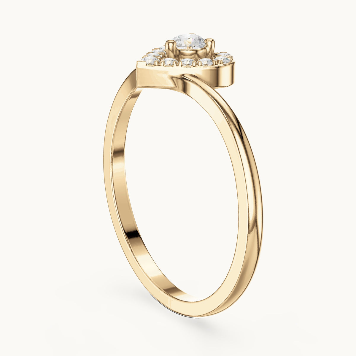 Round lab-grown diamond halo promise ring in yellow gold, 0.16 CT TW, view 1
