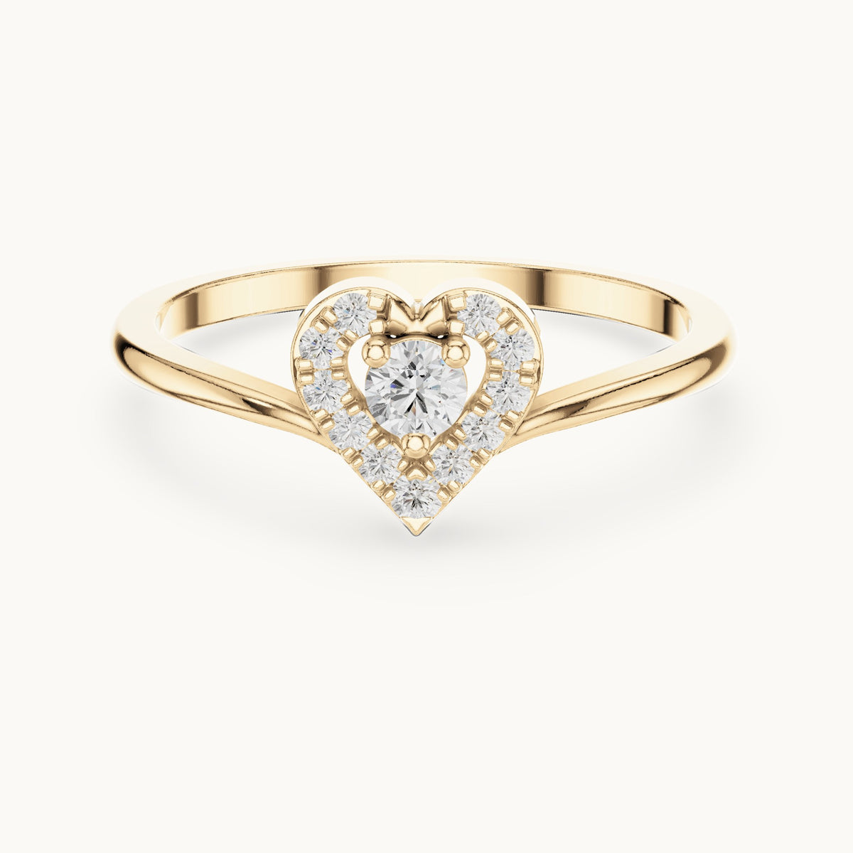 Round lab-grown diamond halo promise ring in yellow gold, 0.16 CT TW, view 4
