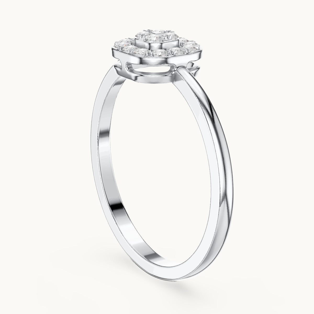Round lab-grown diamond cushion-shaped cluster halo ring in white gold, 0.16 CT TW, view 1