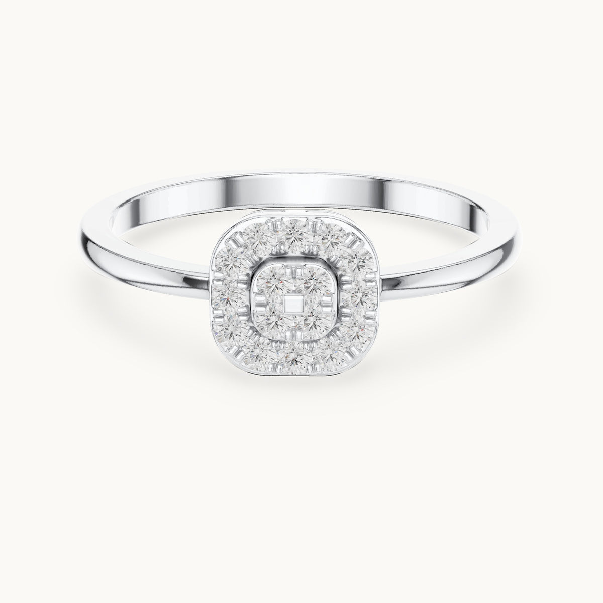 Round lab-grown diamond cushion-shaped cluster halo ring in white gold, 0.16 CT TW, view 4