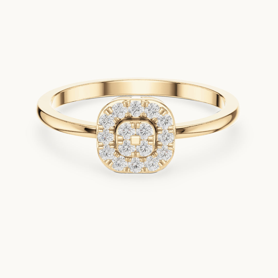Round lab-grown diamond cushion-shaped cluster halo ring in yellow gold, 0.16 CT TW, view 4