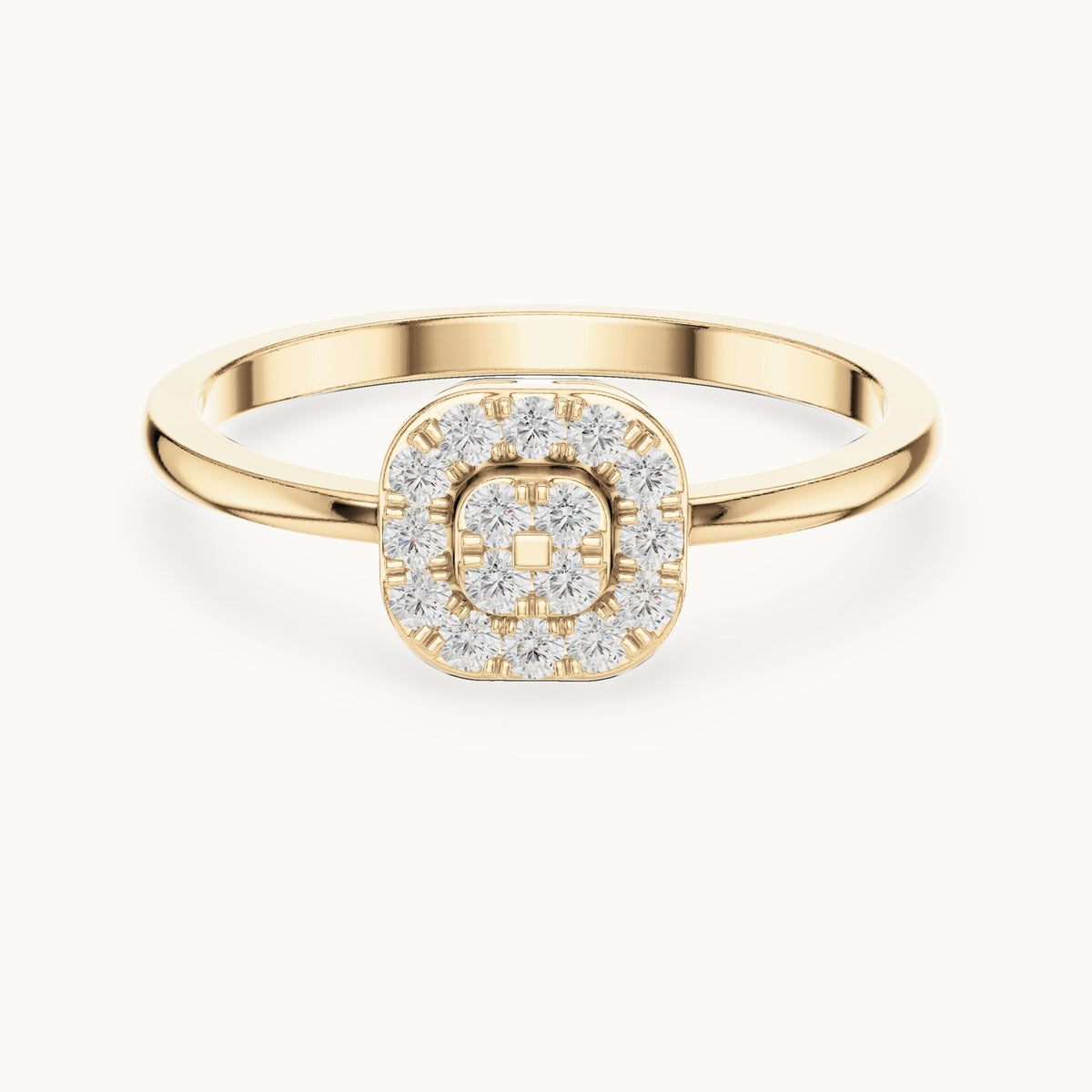 Round lab-grown diamond cushion-shaped cluster halo ring in yellow gold, 0.16 CT TW, view 4