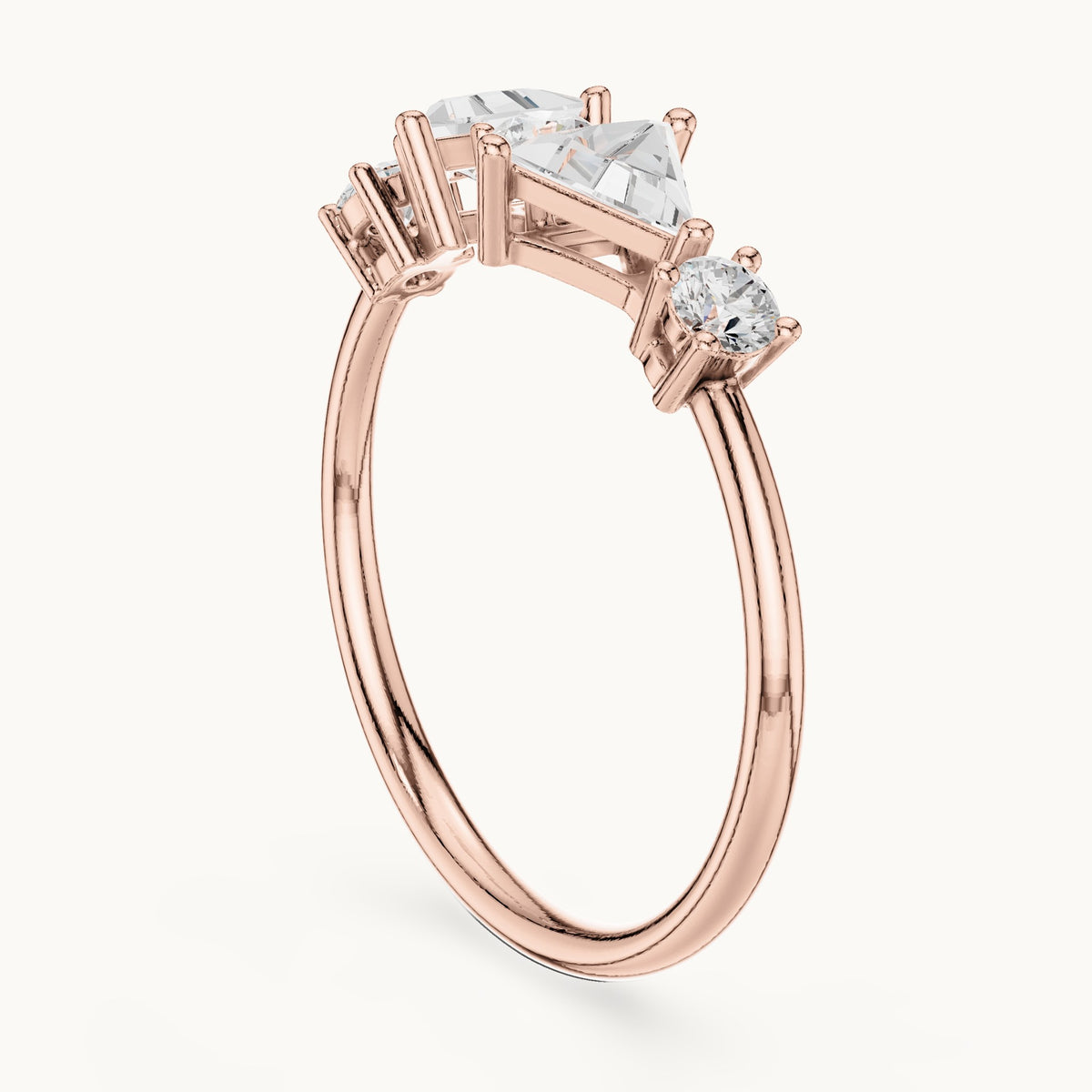 Trillion and round lab-grown diamond five-stone ring in rose gold, 0.645 CT TW, view 1
