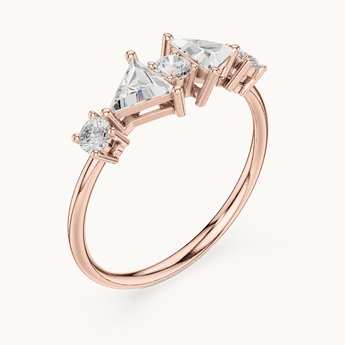 Trillion and round lab-grown diamond five-stone ring in rose gold, 0.645 CT TW, view 2