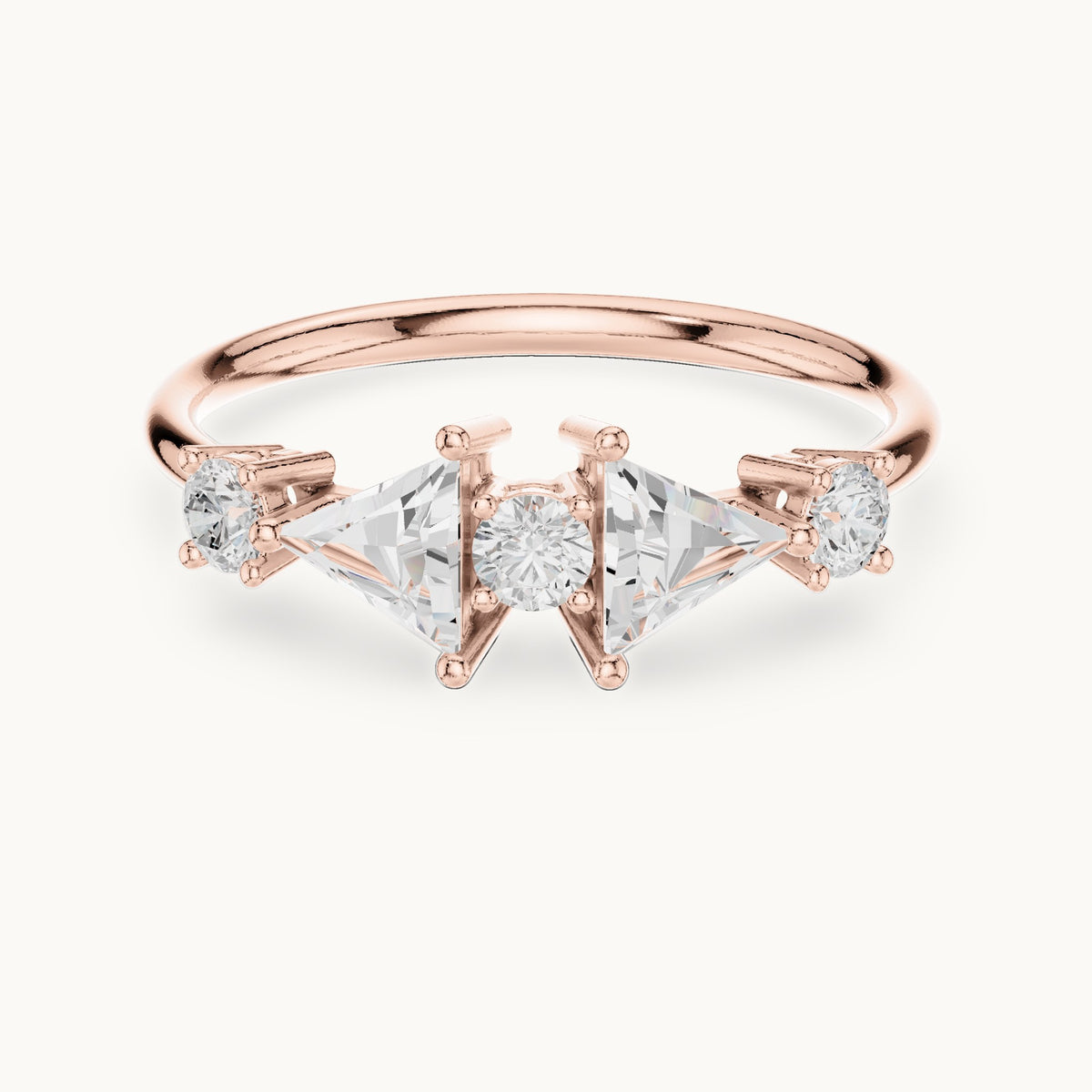 Trillion and round lab-grown diamond five-stone ring in rose gold, 0.645 CT TW, view 4