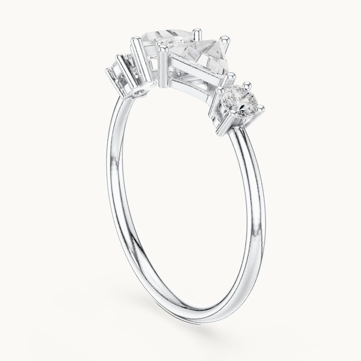 Trillion and round lab-grown diamond five-stone ring in white gold, 0.645 CT TW, view 1