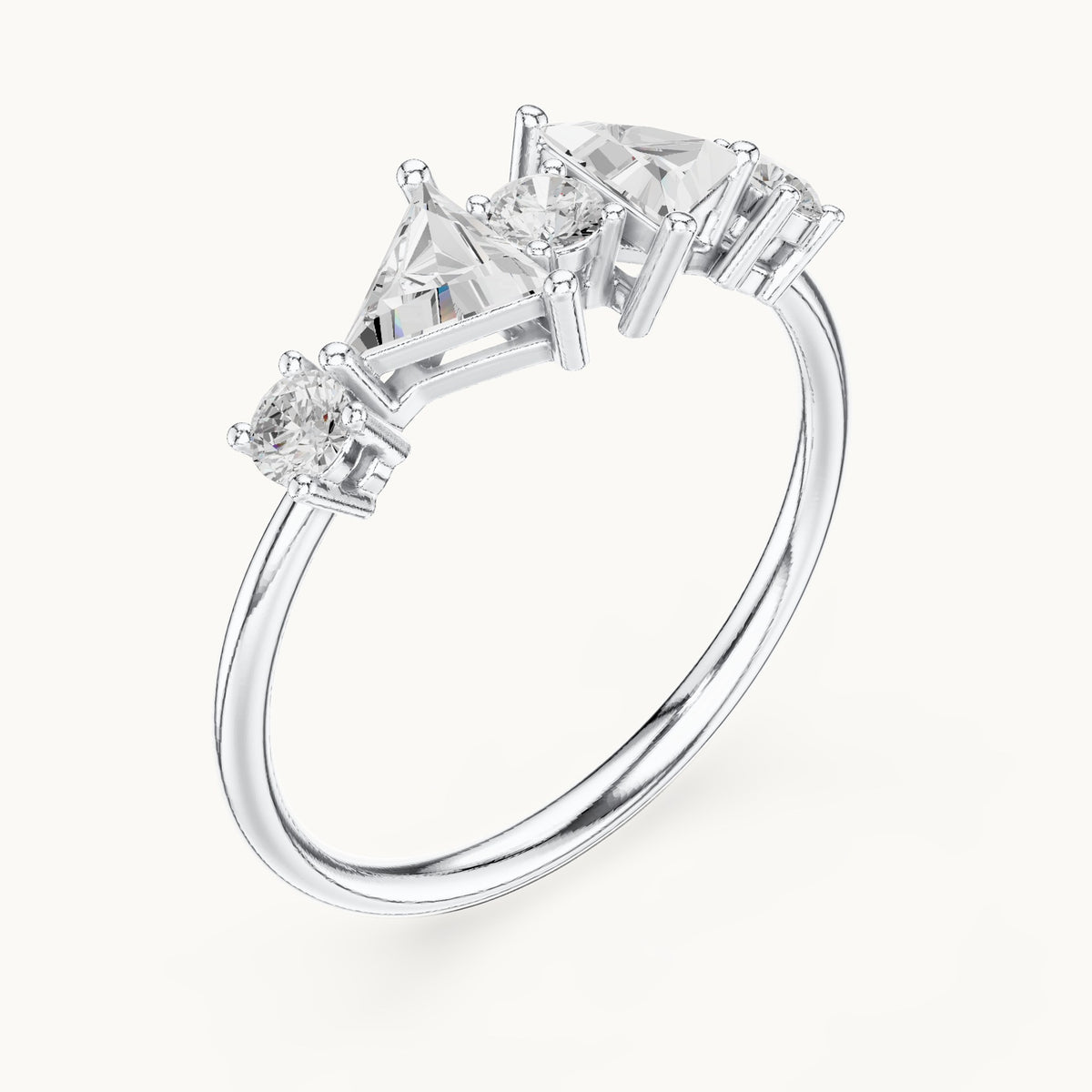 Trillion and round lab-grown diamond five-stone ring in white gold, 0.645 CT TW, view 2