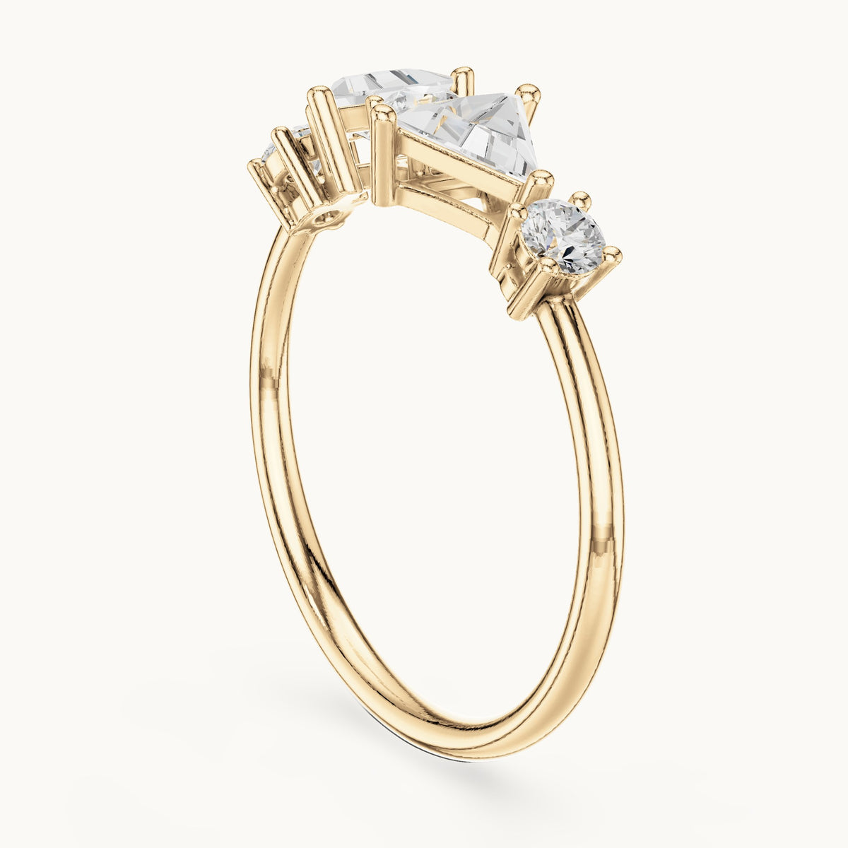 Trillion and round lab-grown diamond five-stone ring in yellow gold, 0.645 CT TW, view 1