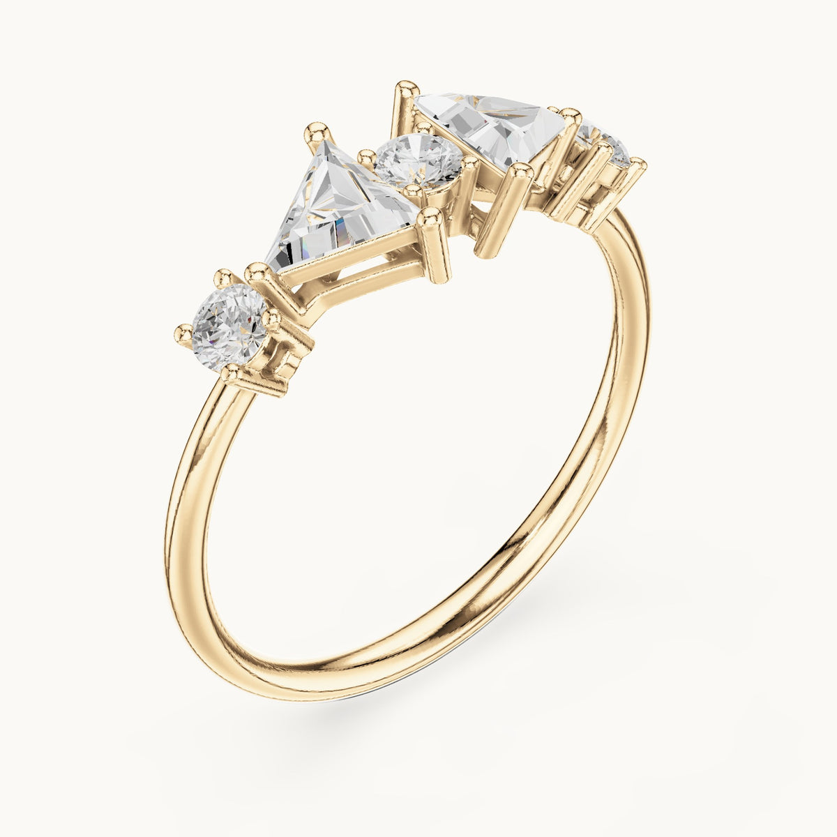 Trillion and round lab-grown diamond five-stone ring in yellow gold, 0.645 CT TW, view 2